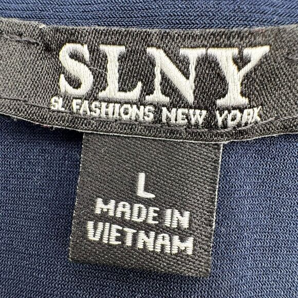 SLNY Women's Large Blue Floral Animal Print Silky High Low Sleeveless Midi Dress - Picture 4 of 9